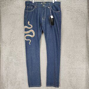 Cr24 Denim Jeans Mens 34x34 Dark Wash Cotton Mid Rise Snake Print Slim *NWT*